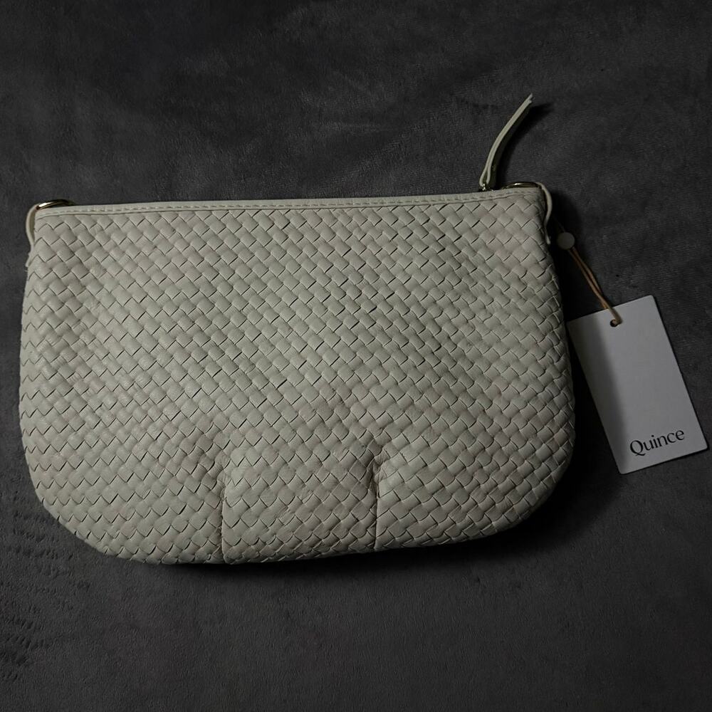 Quince Sloane Handwoven Italian Leather Mini Shoulder Bag Bone NWT